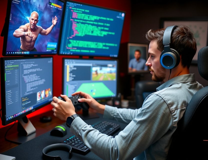 Developers in a coding session, focusing on innovative mobile games at the Amsterdam game studio